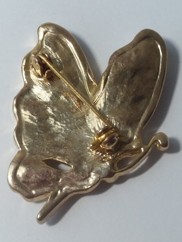 VINTAGE Strass SCHMETTERLING ANSTECKNADEL Pave klar MEHRFARBIGE STEINE goldfarben 1,5" - Bild 5 von 5