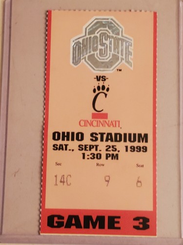 1999 NCAA Ohio State University ticket stub. SEP 25 1999 v Cincinnati (34-20W)