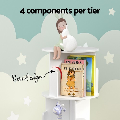 Artiss Bookshelf 4 Tiers Bookcase Swivel Display Shelves Stand Round White EDIE - Picture 8 of 8
