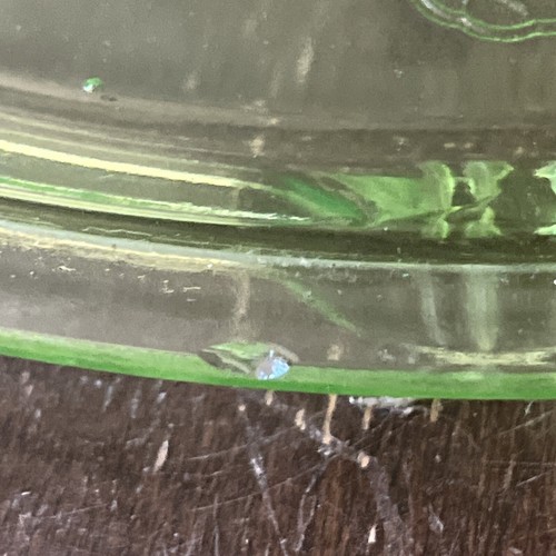 Vintage Jeanette Sunflower Green Depression Glass Vaseline Glass Cake Plate 12” - Picture 3 of 10