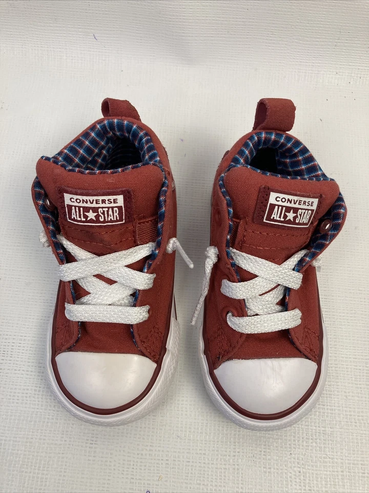 CONVERSE ALL STAR Rojo y Cuadros Hi Top Niño Pequeño Talla 6 Usado en Excelente Condición Foto 3 de 4