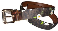 MICHAEL KORS Women's MK logo Twist Reversible Floral Belt / Brown Leather Size M