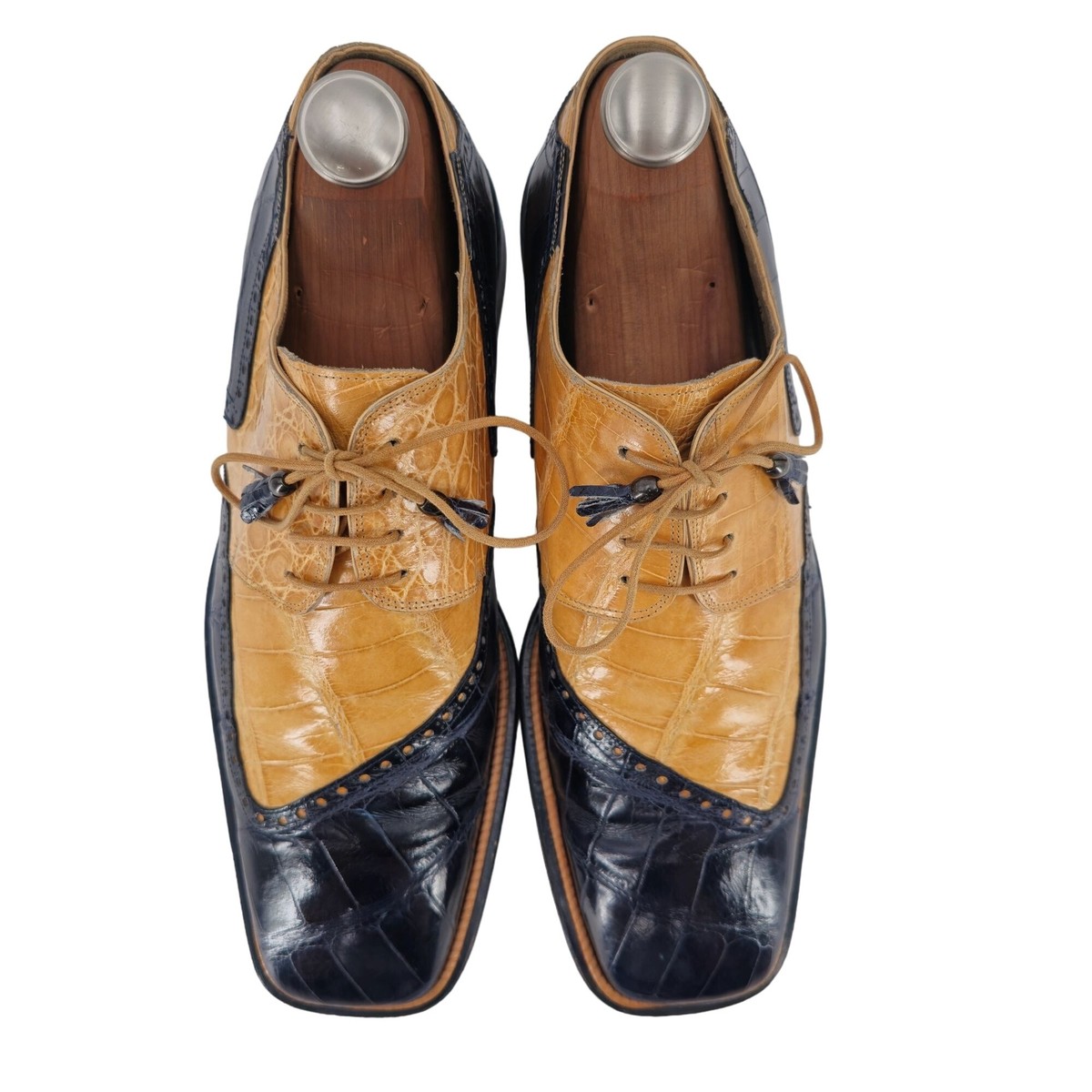 ボクシング MAURI ITALIAN SHOES 12-45 size LEATHER Mauri Vintage Alligator Exotic Mens 12M Honey Tan Navy Blue