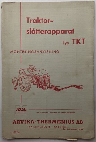 Oldtimer AVA Arvika Thermanius Traktor Anbau TKT Mähwerk manuell, schwedische Sprache
