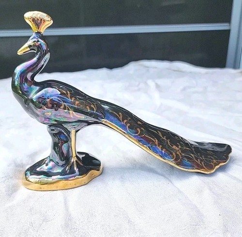 VTG 40s USA Warranted 22 Carat Gold Trim Lusterware Peacock Bird Figurine #119 - Picture 12 of 13