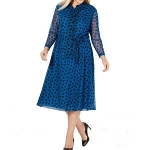 ANNE-KLEIN-NEW-Women-039-s-Plus-Size-Printed-Tie-waist-Dress-TEDO