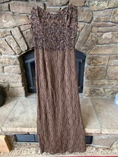 Influenza Women's Formal Lace Dress Long A-line Sequin Mocha Size M Two Piece