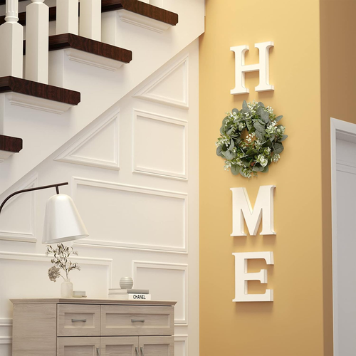 Wood Home Sign for Wall Decor Wooden Home Letters with Wreath Artificial Eucalyp - Picture 4 of 12