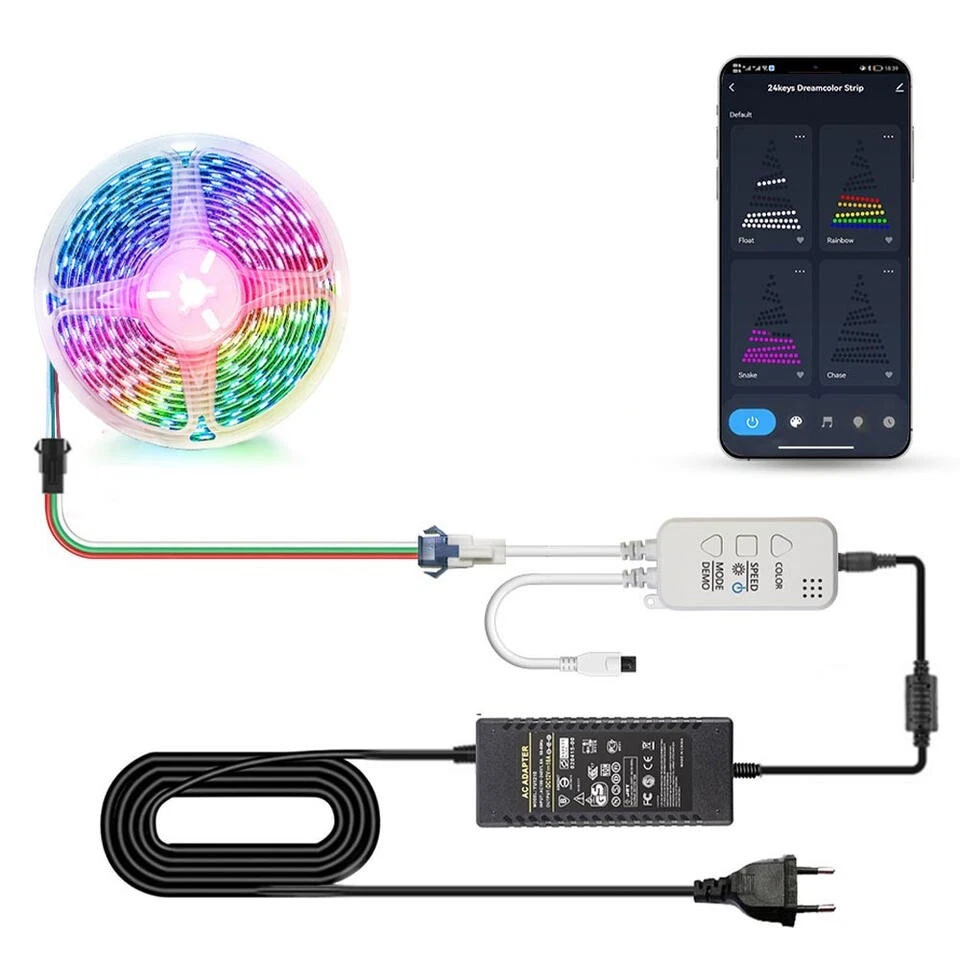 WiFi 5m 5050 LED Light Strip DC12V Addressable Dream Color RGBIC LED Controller - Image 2 of 4