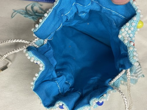 Tecas Beaded Draw-string Purse Hemisfair Light-Blue - Picture 3 of 4