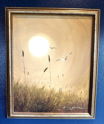 Philip Sandee Original Seascape Landscape Canvas Rustic Wood Frame Oil Painting - Picture 1 of 13