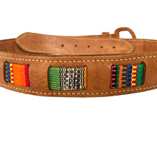 Vintage Folk Art Woven Guatemalan Belt Brown Leather Women's Sz 28 Boho Hippie