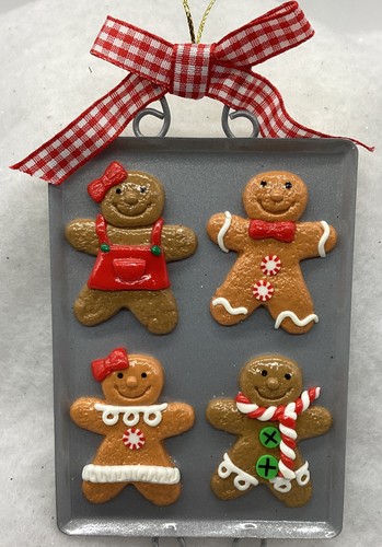 Clay Dough Gingerbread Cookies on a Metal Tray Ornament - Picture 2 of 6