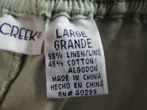 Cabin Creek Linen Cotton Green Wide Leg Elastic Waist Cropped Pants w/ Pockets L - Picture 7 of 16