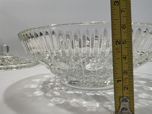 Indiana Glass Candy Dish Clear Windsor Button & Cane Pattern Covered Vtg. CHIP - Picture 8 of 14