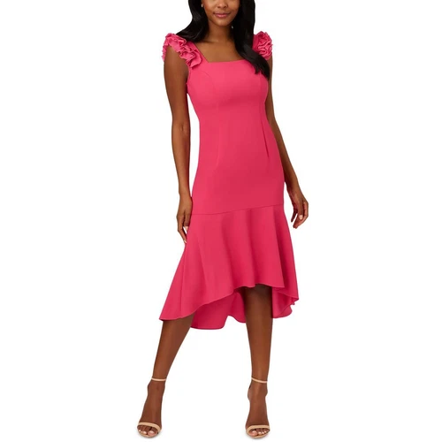 Adrianna Papell Womens Crepe Ruffled High-Low Midi Dress Plus BHFO 0723