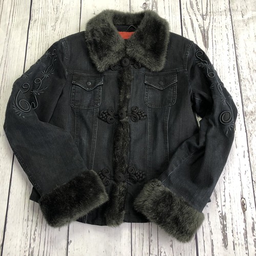 GIL BRET Damen schwarze Jeansjacke mit Kunstfellbesatz Größe 10. 1457 - Bild 6 von 11