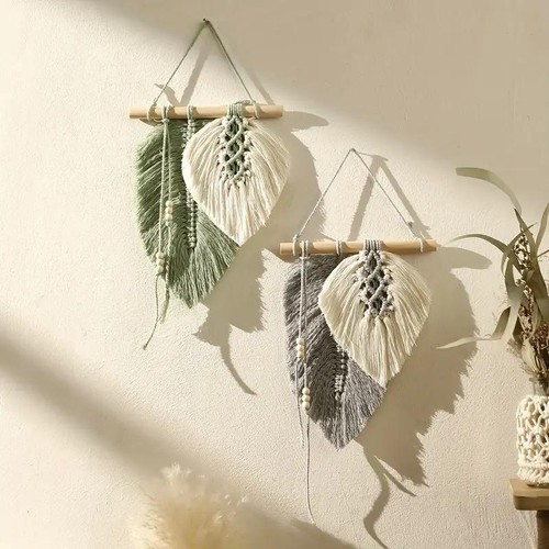Boho Woven Leaf Macrame Wall Hanging – Stylish Tapestry Art for Bedroom Decor - Picture 13 of 30