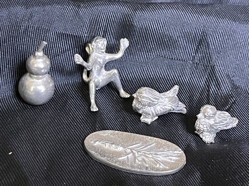 Vintage Five-Fold Happiness Metal Miniatures Tree, Monkey, Gourd, 2 Ducks .5"-1" - Picture 8 of 9