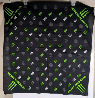 Monster Energy Drink Logo Black Design Pattern Bandana 21'' x 21.5'' Limited Swag!