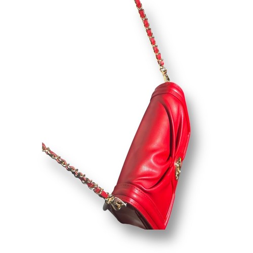 Valentino Orlandi Red Faux Leather Chain Crossbody Bag Quilted Flap NWT - Picture 7 of 10