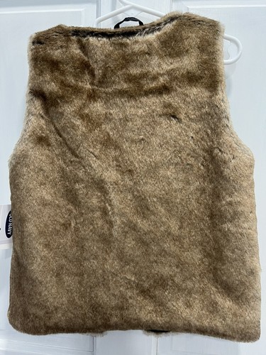 OLD NAVY NWT Brown Faux Fur Open Front Vest Western Fall Cowgirl MEDIUM 8 Girls - Picture 5 of 5