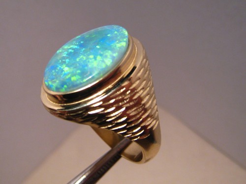 Large Men's Opal Ring -- 13 grams of solid 14k Yellow Gold - Picture 8 of 9