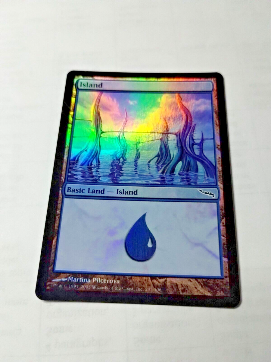 MTG Island Mirrodin 293/306 Foil Land - Bit of Edge Wear - See