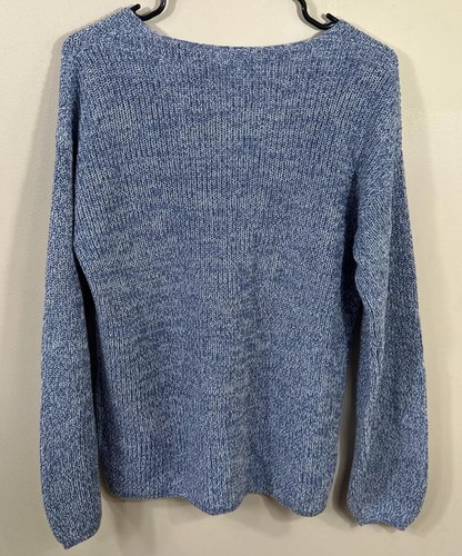 GAP Mujer Top M Pull Over Manga Larga Cuello en V Suéter Azul Mármol Manga Abullonada - Imagen 4 de 6