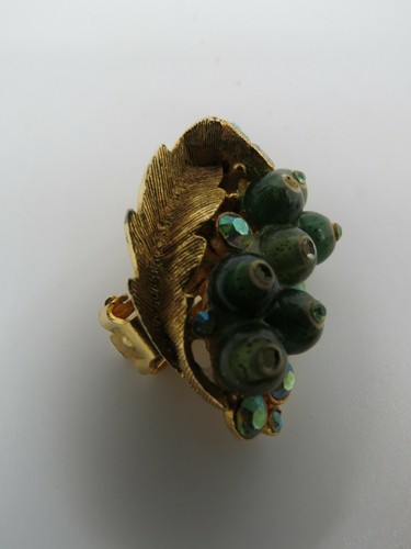 Vintage BSK 10k Gold Plate, Aurora Borealis Crystals Brooch Pin Clip On Earrings - 第 3/5 張圖片