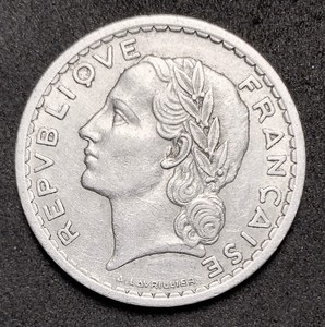 1945-France-5-Francs-Open-034-9-034-Aluminum-Y-81a-1057
