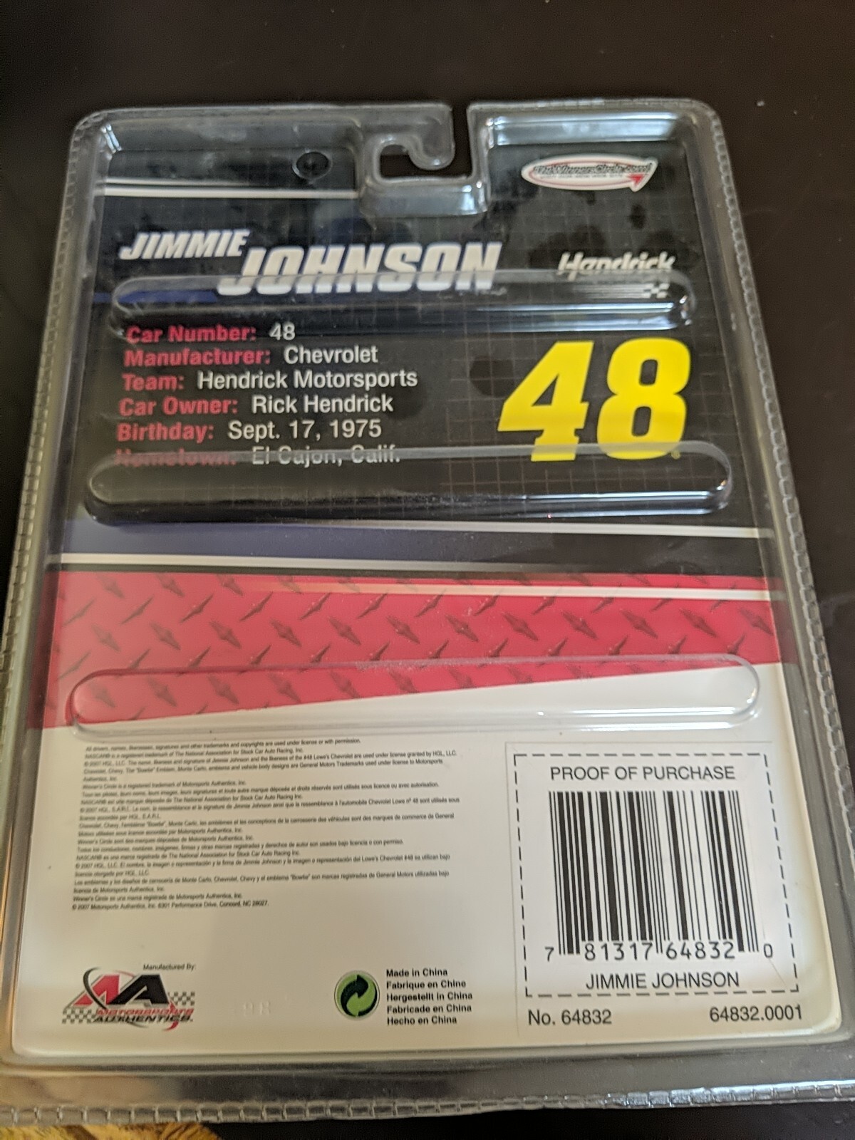 Winners Circle Jimmie Johnson 2007 Die Cast Car And Hood 1/64