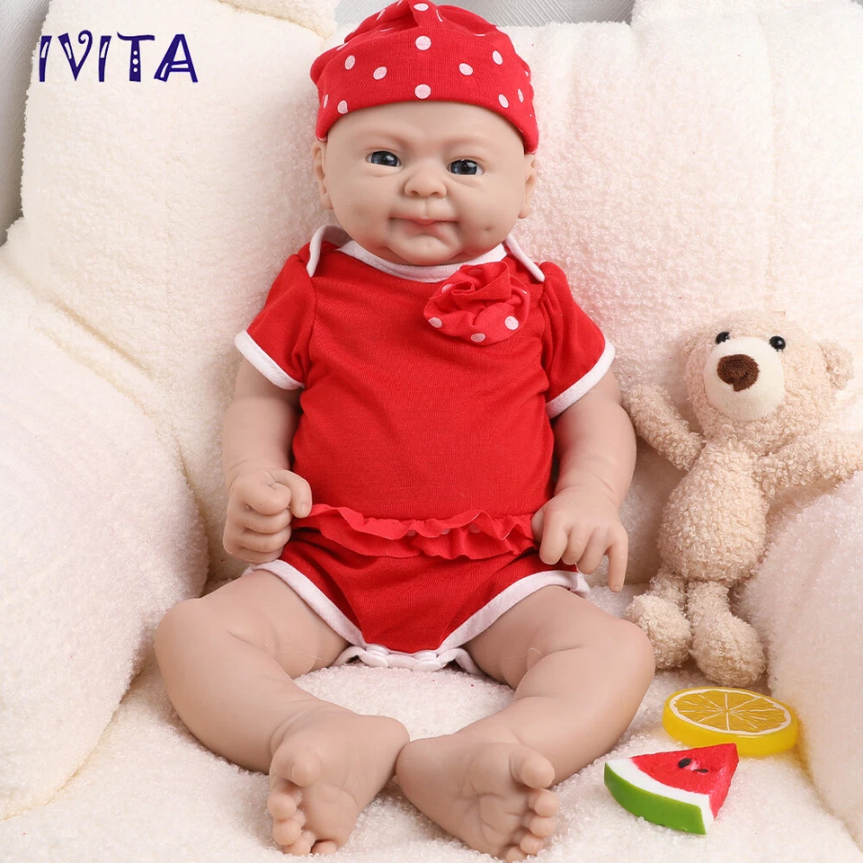 Muñeca renacida de silicona suave de 18"" cara sonriente silicona bebé niña niños juguete regalo Foto 2 de 4