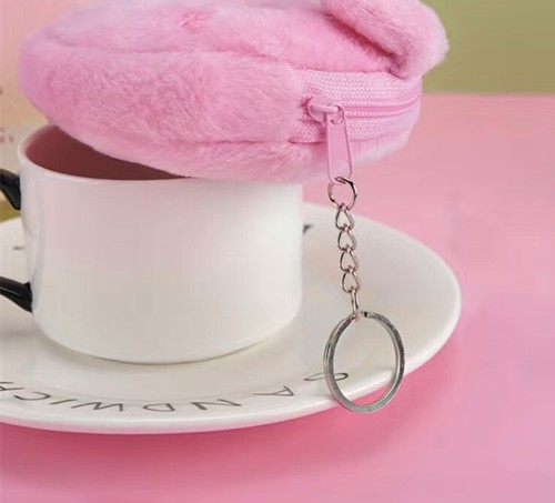 Plush Pig Coin Purses Zip Pink Mini Bag Clip Change Pouch Bag Charm Piggy New - Picture 3 of 11