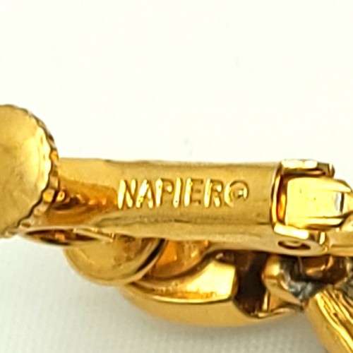 Vintage Napier Black Enamel Screw Back Earrings Door Knocker Teardrops Gold Tone - Picture 9 of 13