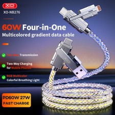 4Pcs 4in1 60W USB Data Cable Fast Charging Data Transmission RGB Colorful Lights