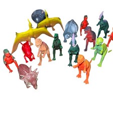 Lot of 15 Dinosaur Toys Assorted Sizes  Colors Plastic Rubber 2'' to 3  Tall