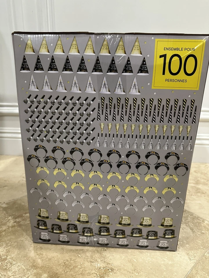 Kit Fiesta Nochevieja 2025 - Kit 200 Piezas 100 Invitados - Wearables Negro Dorado Foto 2 de 3