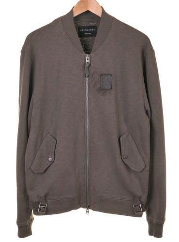 AllSaints Green Brown Gray Cotton Full Zip Mens Sweater Jacket M - Picture 1 of 7