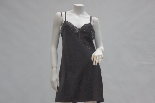 Ralph Lauren Black Satin Lace Trim Slip Dress Nightgown Negligee Lingerie - Picture 7 of 9