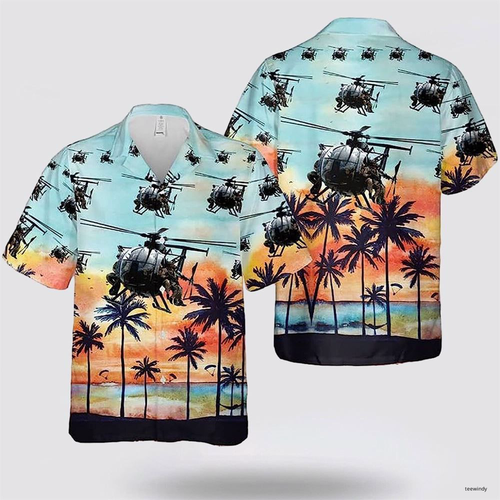 US Army 160th Special Operations Helicopter Mh-6m Little Bird Hawaiian Shirt - Picture 2 of 3