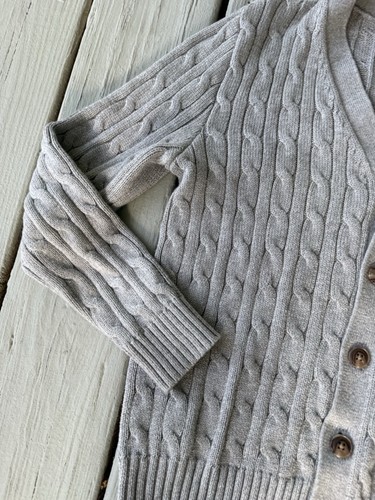 Polo Ralph Lauren Cable Knit Cardigan Sweater V Neck Girls Medium (8-10) Gray - Picture 2 of 5