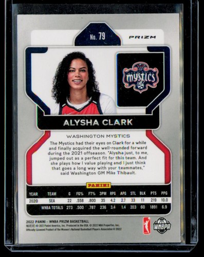 2022 Panini Prizm WNBA Alysha Clark 79 Green Washington Mystics - Picture 2 of 2