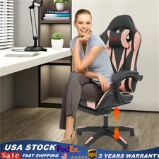Ergonomic Gaming Chair Computer Desk Chair w/ Lumbar Support Footrest Pink