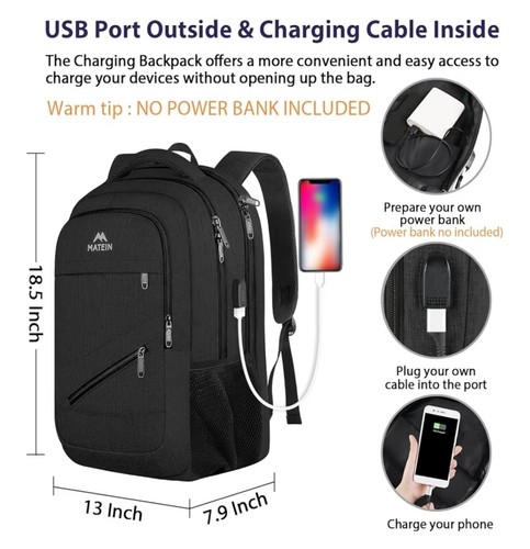 Business Travel Backpack, Laptop Backpack with USB Charging Port for 17" Laptop - Foto 2 di 7