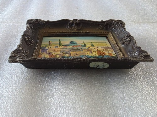 50'S JEWISH JUDAICA ISRAEL SMALL HAND PAINTING OIL ON CARDBOARD OLD JERUSALEM - Picture 4 of 7