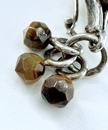 Signed 925 Sterling Silver Ornate Dangle Earrings with Tiger’s Eye Beads - Picture 9 of 13