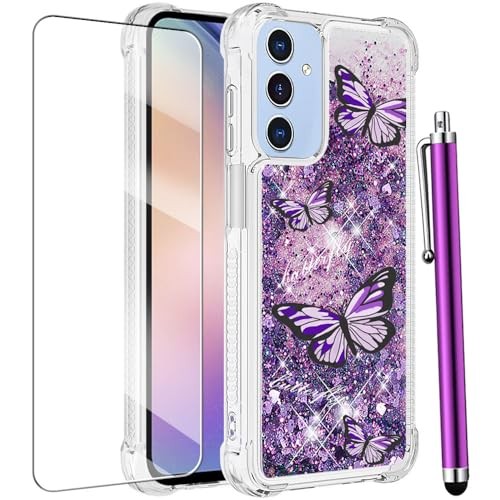 Für Samsung Galaxy A15 5G Hülle mit Displayschutz, Glitzer Lila Schmetterling - Bild 2 von 8