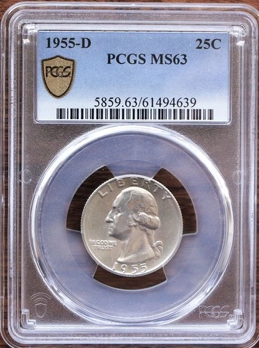 1955-D WASHINGTON QUARTER PCGS MS63 - 90% SILVER