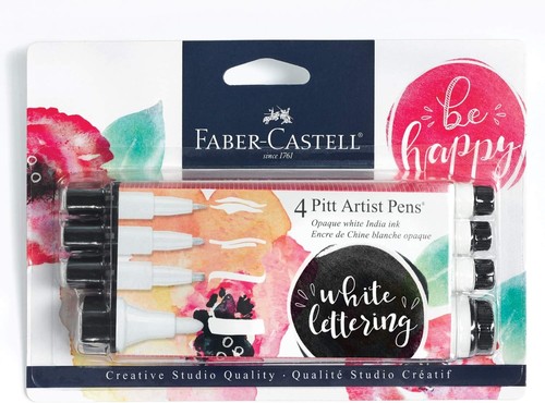 Faber-Castell White Pitt Artist Pen Set - 4 Opaque India Ink Artist... - 第 1/6 張圖片